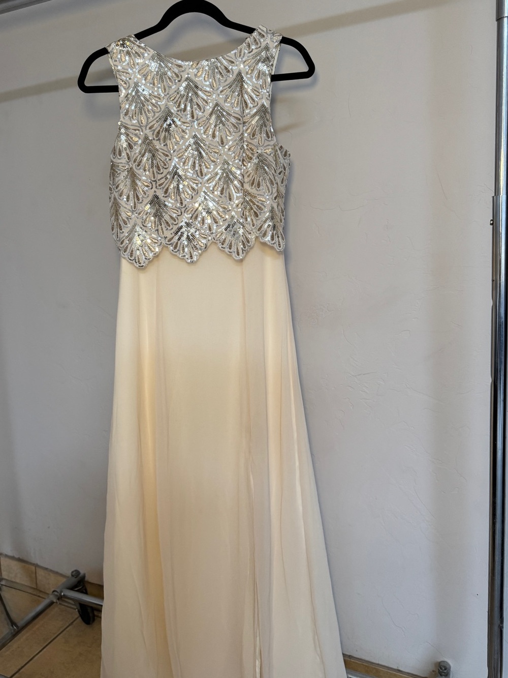 Gianni Bini Ivory Maxi Dress with Silver Sequin Bodice